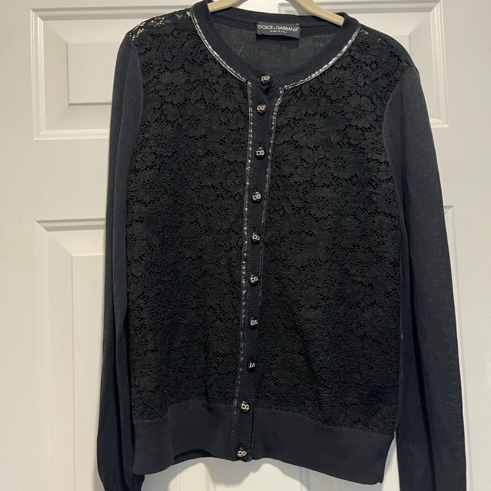 Authentic Dolce & Gabana black knit and lace cardigan size 46 medium